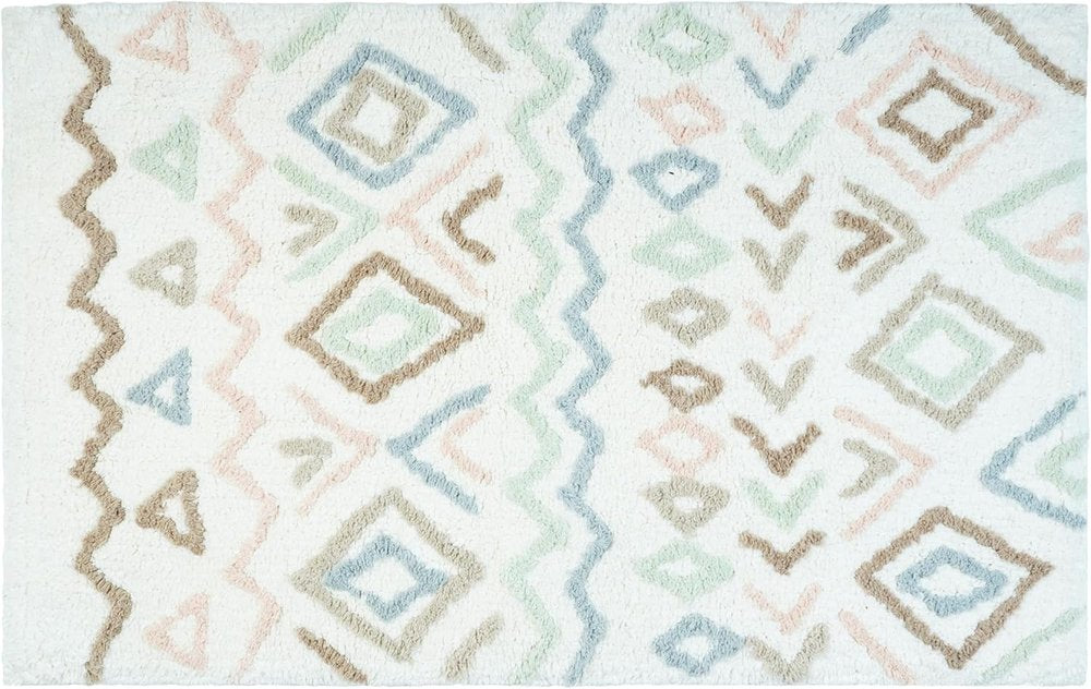 32" Blue Brown And White Cotton Geometric Bath Rug HomeRoots