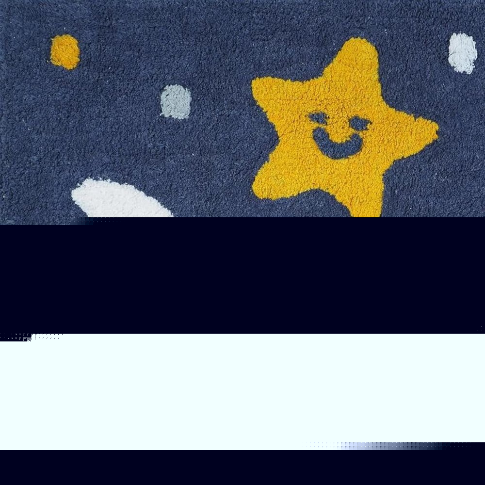 32" White Blue And Yellow Cotton Clouds and Stars Youthful Bath Rug HomeRoots