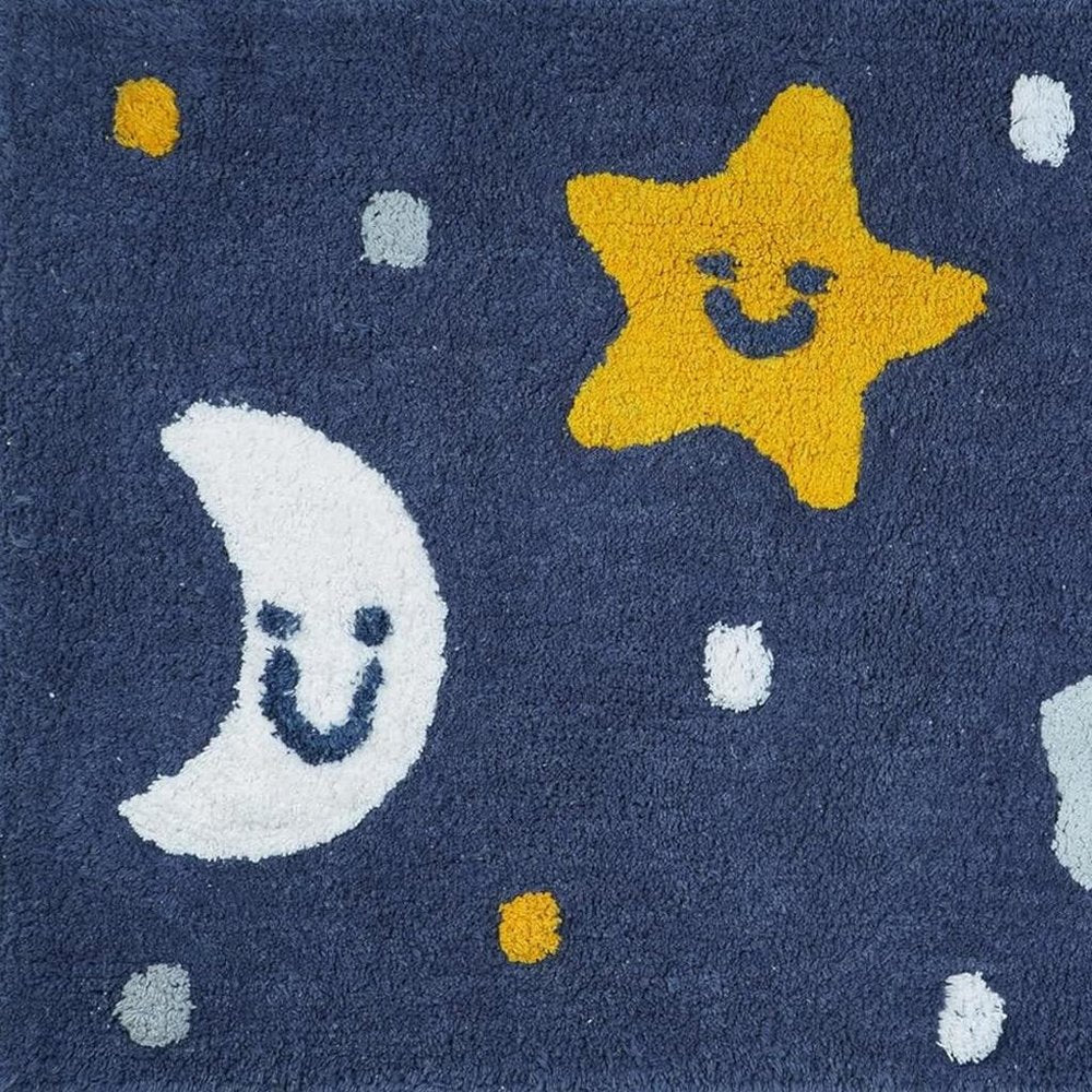 32" White Blue And Yellow Cotton Clouds and Stars Youthful Bath Rug HomeRoots