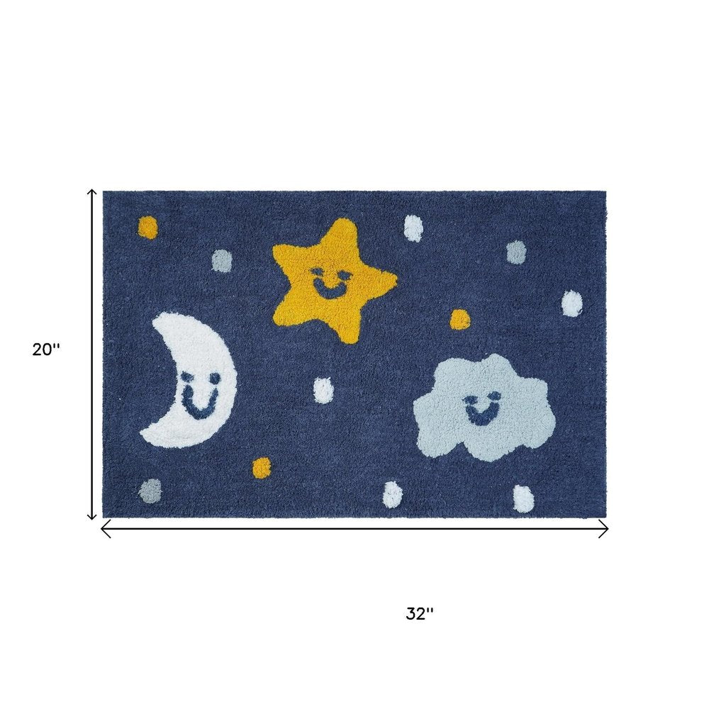 32" White Blue And Yellow Cotton Clouds and Stars Youthful Bath Rug HomeRoots