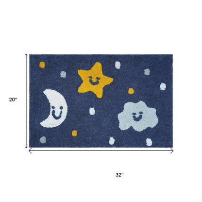 32" White Blue And Yellow Cotton Clouds and Stars Youthful Bath Rug HomeRoots