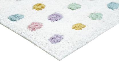 32" White Purple And Pink Cotton Polka Dots Bath Rug HomeRoots
