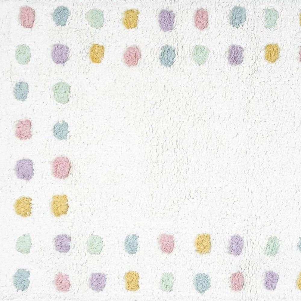 32" White Purple And Pink Cotton Polka Dots Bath Rug HomeRoots