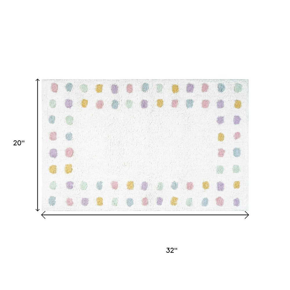 32" White Purple And Pink Cotton Polka Dots Bath Rug HomeRoots
