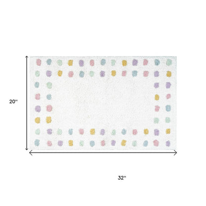 32" White Purple And Pink Cotton Polka Dots Bath Rug HomeRoots