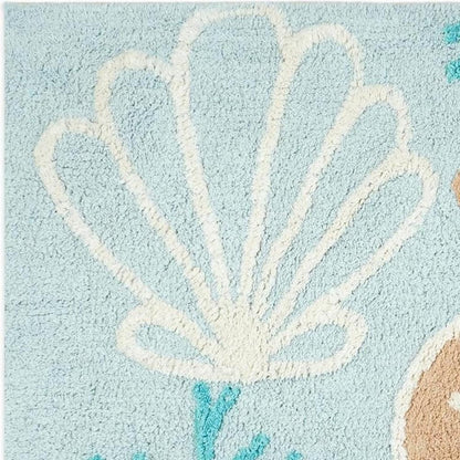 32" Blue Tan And White Cotton Seashells And Coral Bath Rug HomeRoots