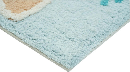 32" Blue Tan And White Cotton Seashells And Coral Bath Rug
