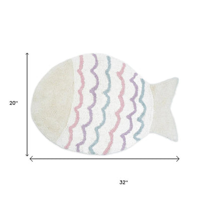 32" White Pink And Purple Cotton Fish Shaped Youthful Bath Rug HomeRoots