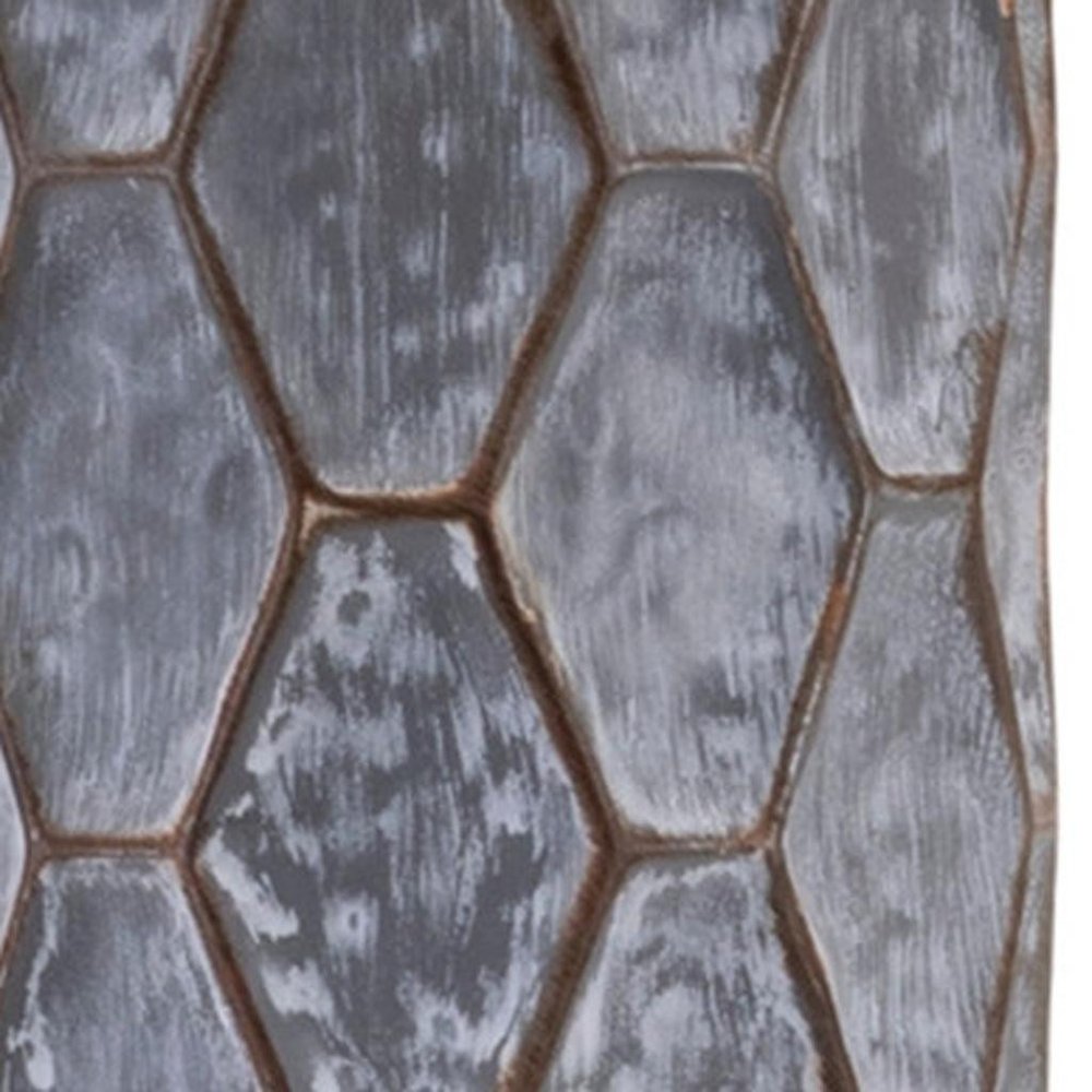 Set of Two Gray And White Distressed Geometric Metal Tabletop Pillar Candle Holders HomeRoots