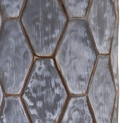 Set of Two Gray And White Distressed Geometric Metal Tabletop Pillar Candle Holders HomeRoots