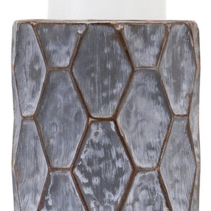 Set of Two Gray And White Distressed Geometric Metal Tabletop Pillar Candle Holders HomeRoots