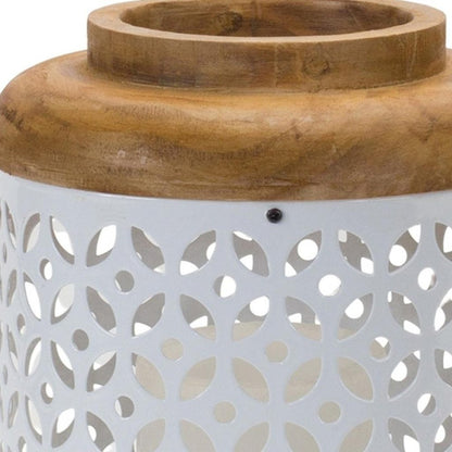 Set of Two White And Brown Geometric Metal Tabletop Lantern Candle Holders HomeRoots