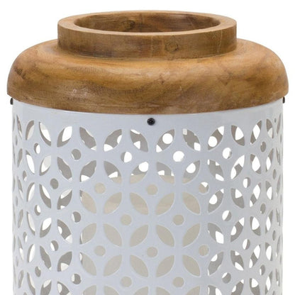 Set of Two White And Brown Geometric Metal Tabletop Lantern Candle Holders HomeRoots