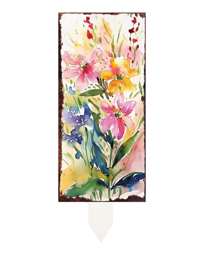 10" Pink Purple White And Yellow Solid Wood Wildflowers Garden Stake HomeRoots