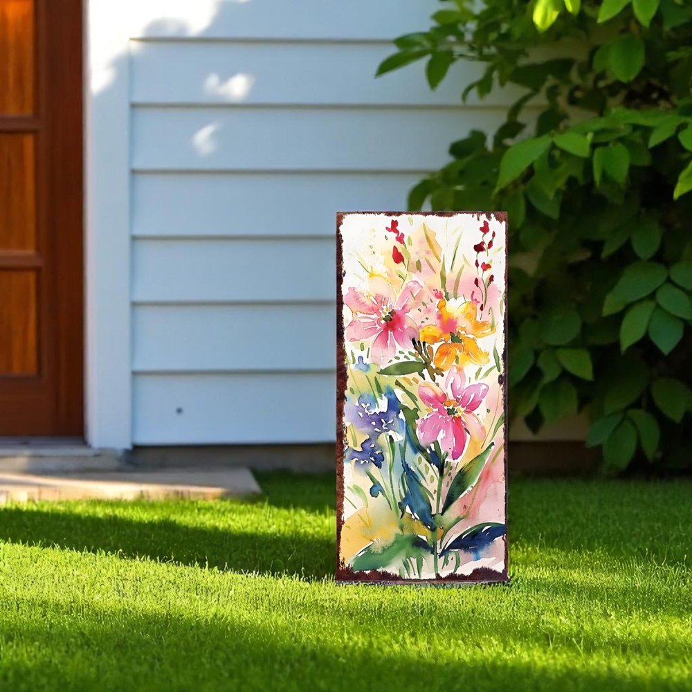 10" Pink Purple White And Yellow Solid Wood Wildflowers Garden Stake HomeRoots