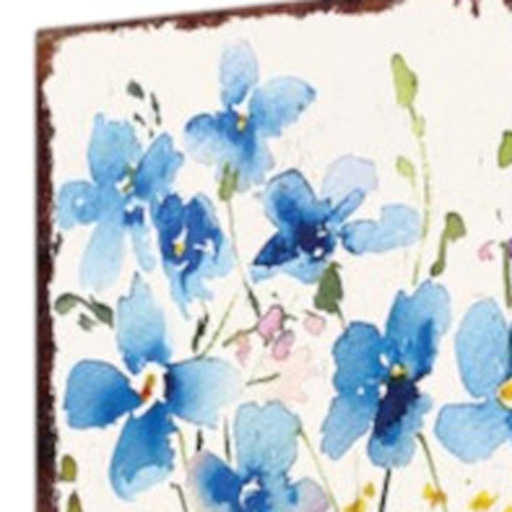 10" Blue And White Solid Wood Wildflowers Garden Stake HomeRoots