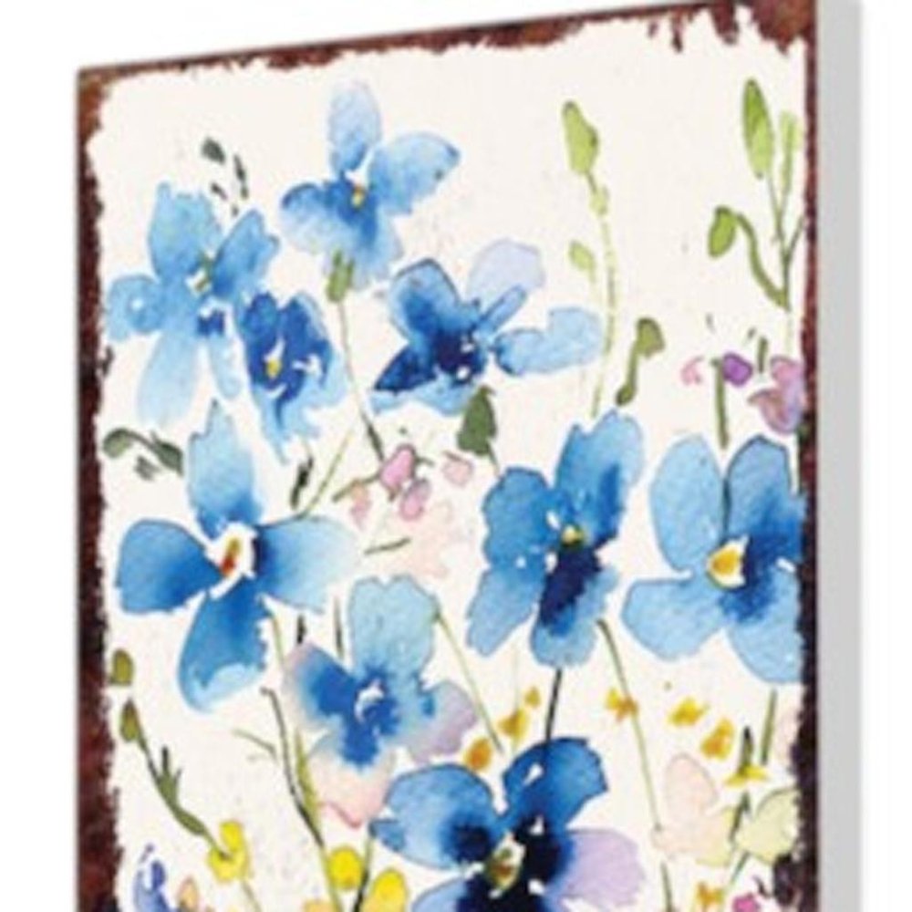 10" Blue And White Solid Wood Wildflowers Garden Stake HomeRoots