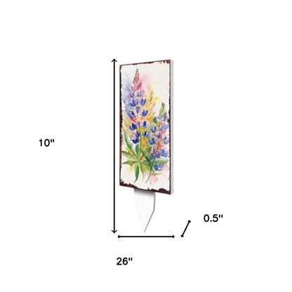 10" Blue Green Pink And White Solid Wood Floral Bouquet Garden Stake HomeRoots