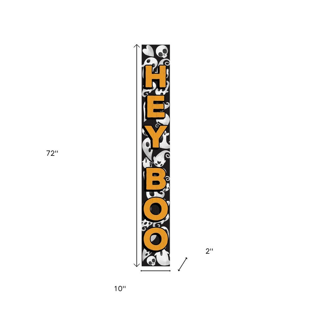 72" Black Orange And White Solid Wood Hey Boo Halloween Ghost Porch Sign HomeRoots