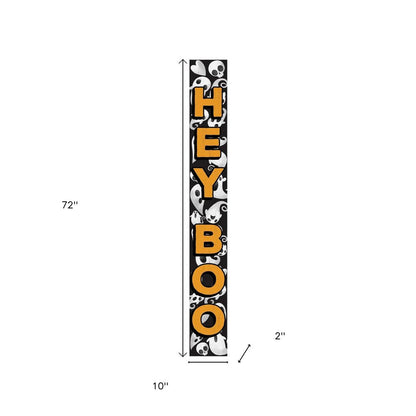 72" Black Orange And White Solid Wood Hey Boo Halloween Ghost Porch Sign HomeRoots
