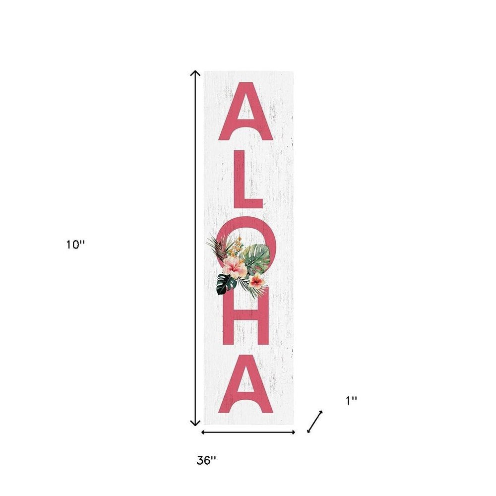 36" White And Pink Solid Wood Tropical Floral Aloha Porch Sign HomeRoots