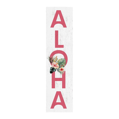 36" White And Pink Solid Wood Tropical Floral Aloha Porch Sign HomeRoots