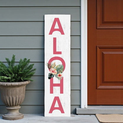 36" White And Pink Solid Wood Tropical Floral Aloha Porch Sign HomeRoots