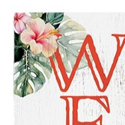 36" Pink And White Solid Wood Tropical Floral Welcome Porch Sign HomeRoots
