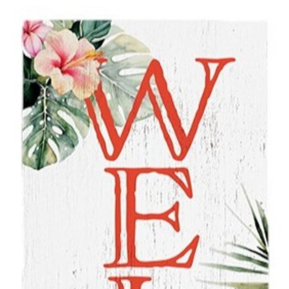 36" Pink And White Solid Wood Tropical Floral Welcome Porch Sign HomeRoots