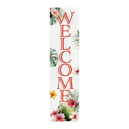 36" Pink And White Solid Wood Tropical Floral Welcome Porch Sign HomeRoots