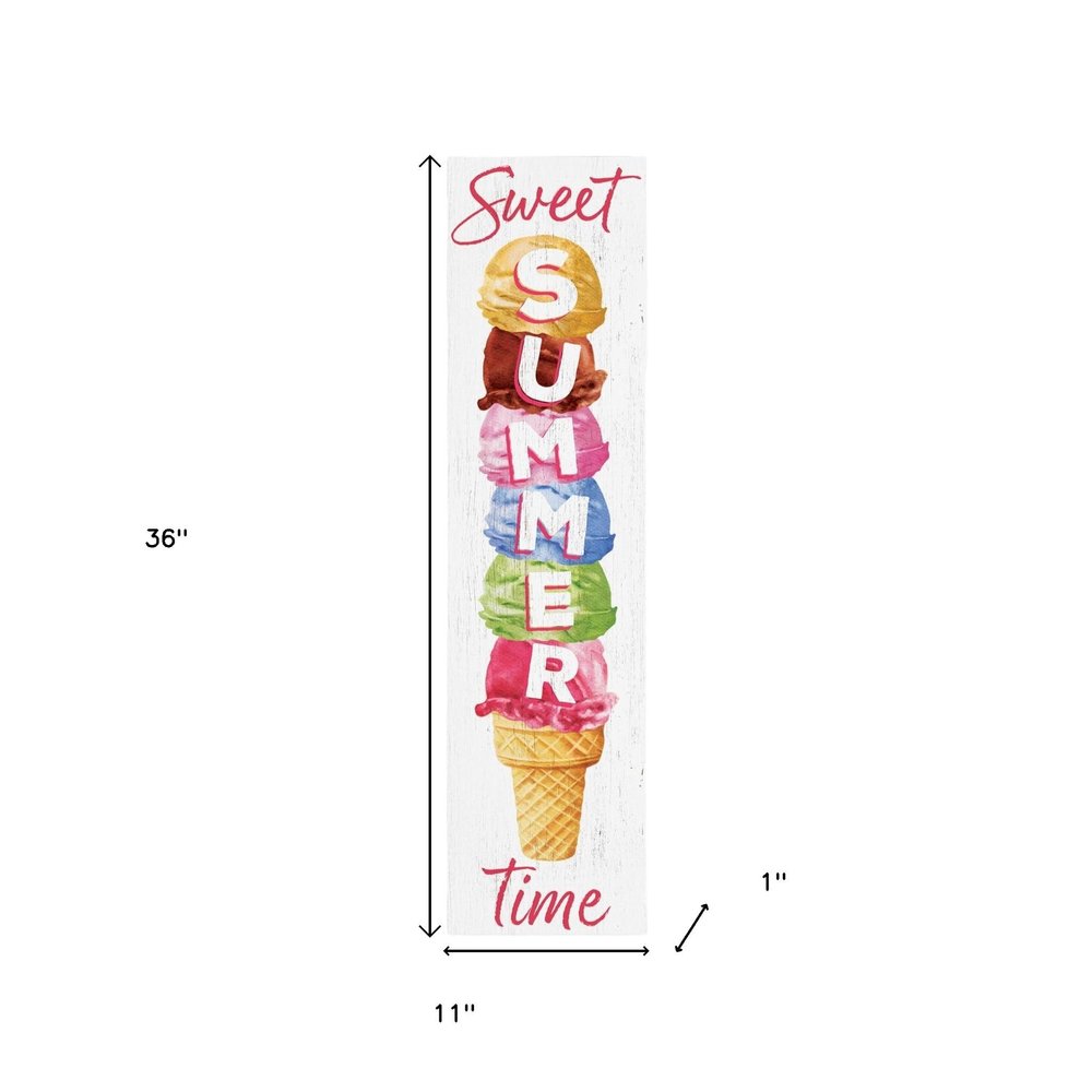 36" Pink White And Yellow Solid Wood Sweet Summer Porch Sign HomeRoots