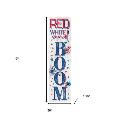 36" Blue Red And White Solid Wood Red White Boom July Fourth Fireworks Porch Sign HomeRoots