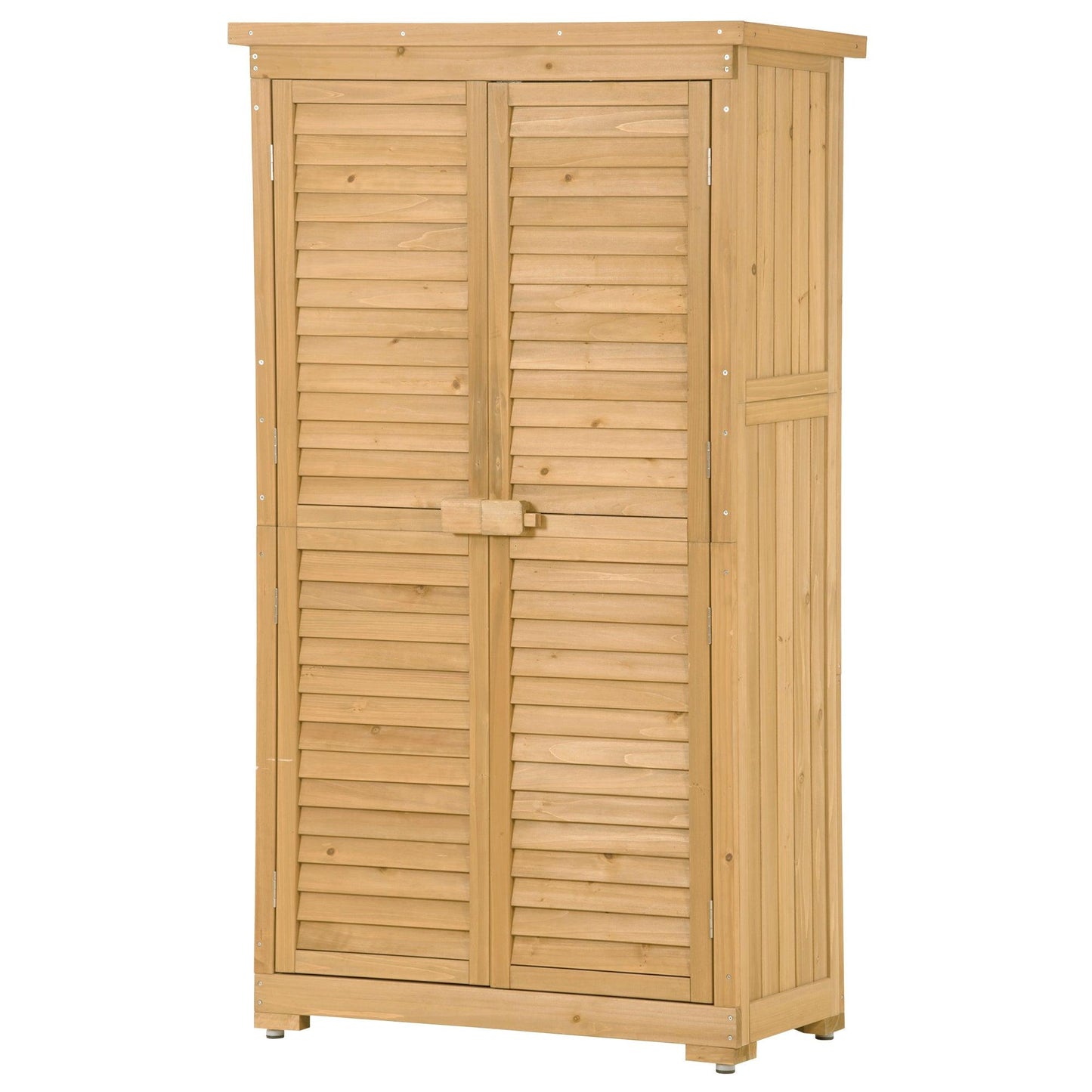 Wooden Garden Shed 3-tier Patio Storage Cabinet Outdoor Organizer Wooden Lockers with Wood (Natural Wood Color -Shutter Design) - FurniFindUSA