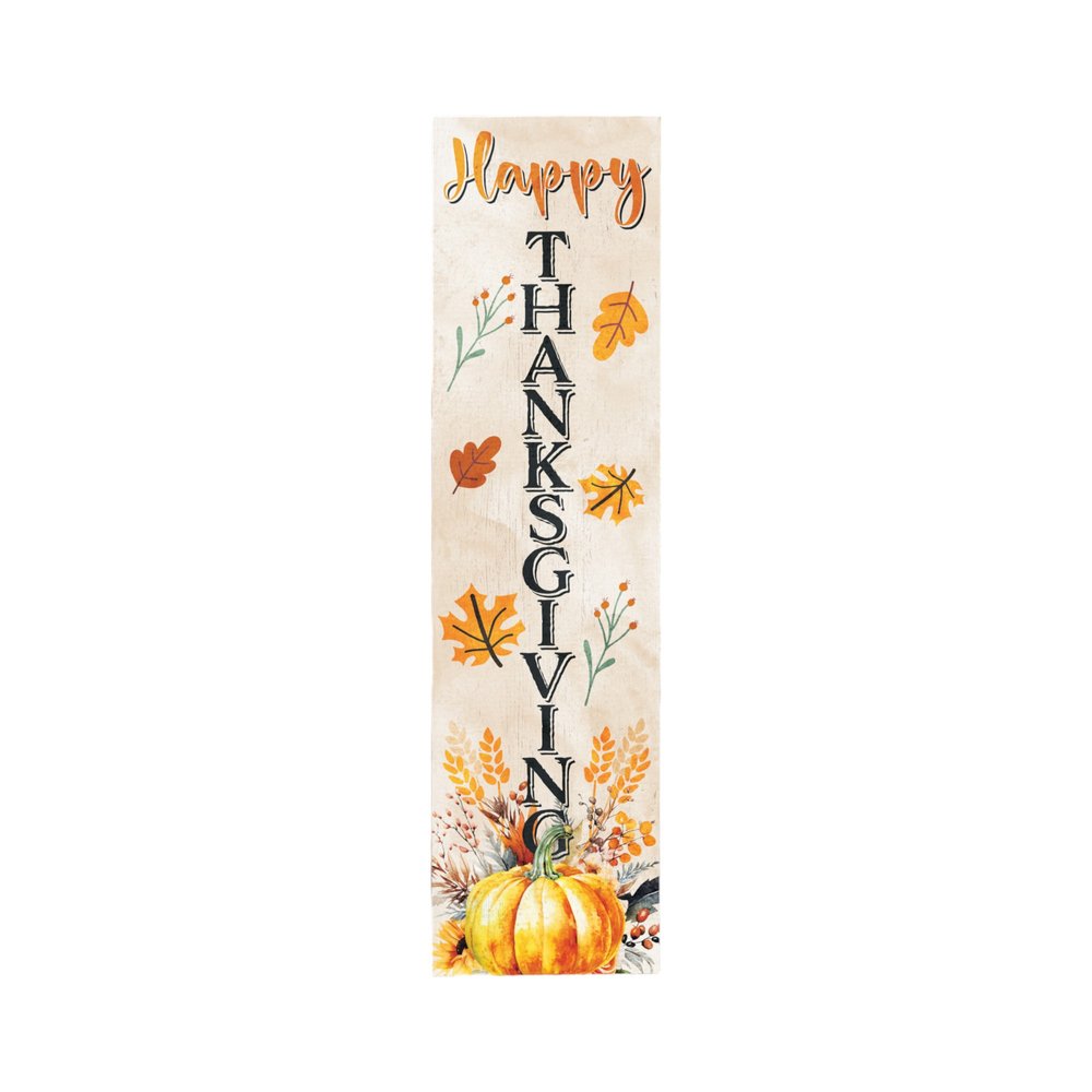 36" White Orange And Black Thanksgiving Pumpkin Solid Wood Porch Sign HomeRoots