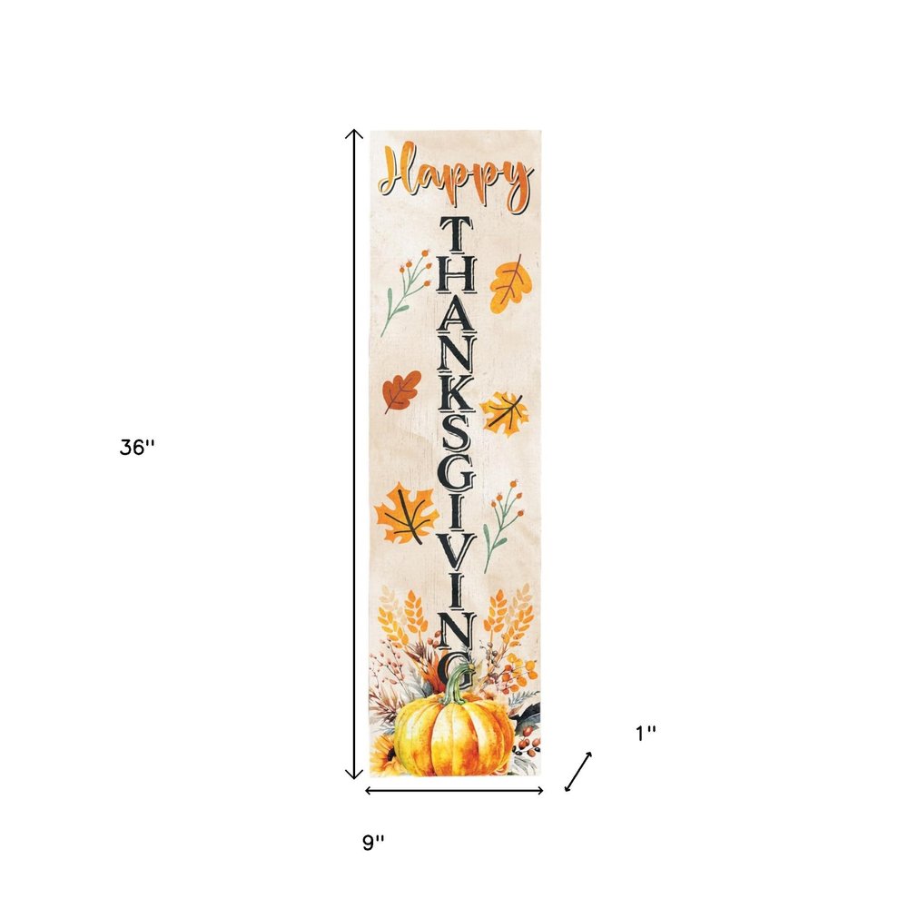 36" White Orange And Black Thanksgiving Pumpkin Solid Wood Porch Sign HomeRoots