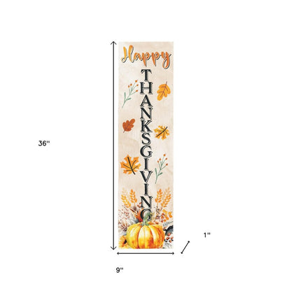36" White Orange And Black Thanksgiving Pumpkin Solid Wood Porch Sign HomeRoots