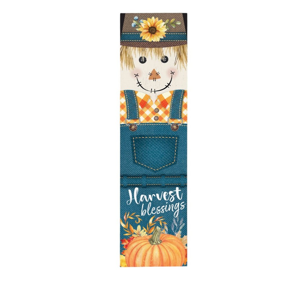 36" Blue And Orange Solid Wood Happy Harvest Scarecrow Porch Sign HomeRoots