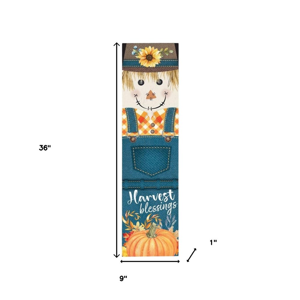 36" Blue And Orange Solid Wood Happy Harvest Scarecrow Porch Sign HomeRoots