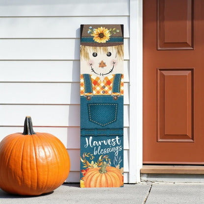 36" Blue And Orange Solid Wood Happy Harvest Scarecrow Porch Sign HomeRoots