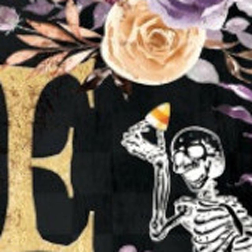 36" Black Gold And Purple Solid Wood Eek Halloween Skeleton Porch Sign HomeRoots