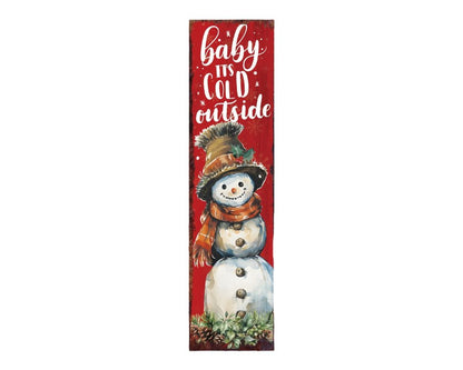 36" Red White And Green Christmas Snowman Solid Wood Porch Sign HomeRoots