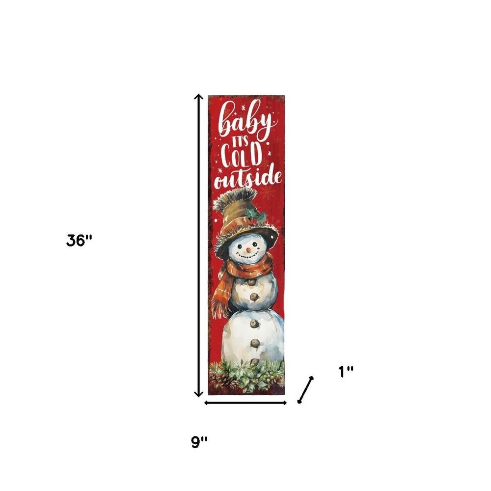 36" Red White And Green Christmas Snowman Solid Wood Porch Sign HomeRoots