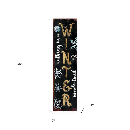 36" Black And Gold Christmas Snowflakes Solid Wood Porch Sign HomeRoots