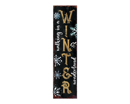 36" Black And Gold Christmas Snowflakes Solid Wood Porch Sign HomeRoots