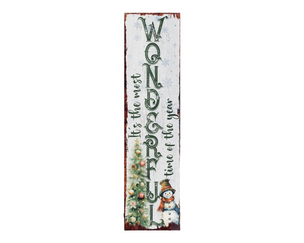 36" White Green And Red Christmas Snowman Solid Wood Porch Sign HomeRoots