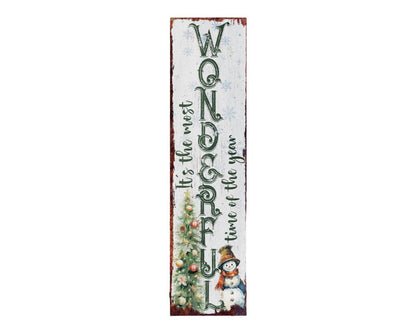 36" White Green And Red Christmas Snowman Solid Wood Porch Sign HomeRoots