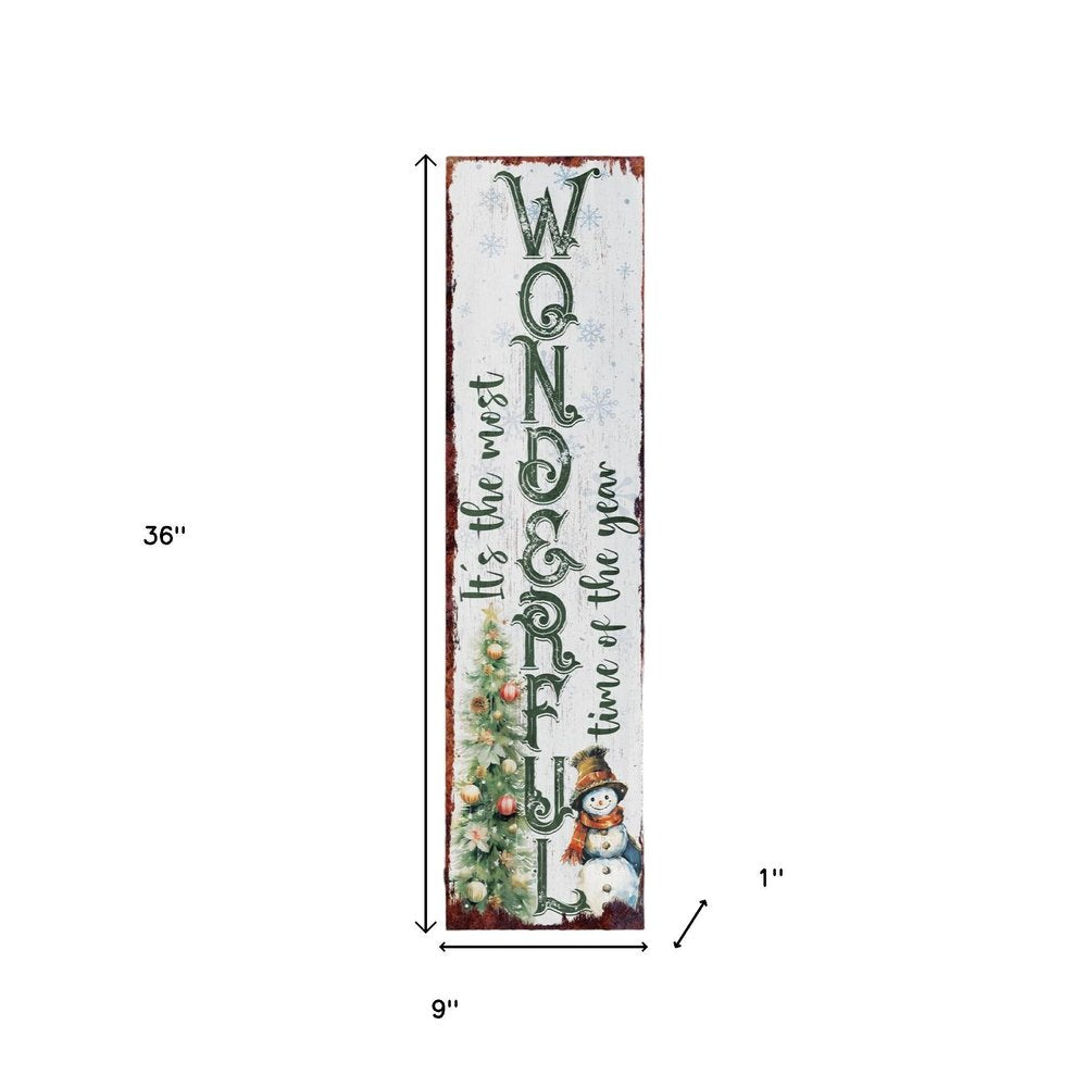 36" White Green And Red Christmas Snowman Solid Wood Porch Sign HomeRoots