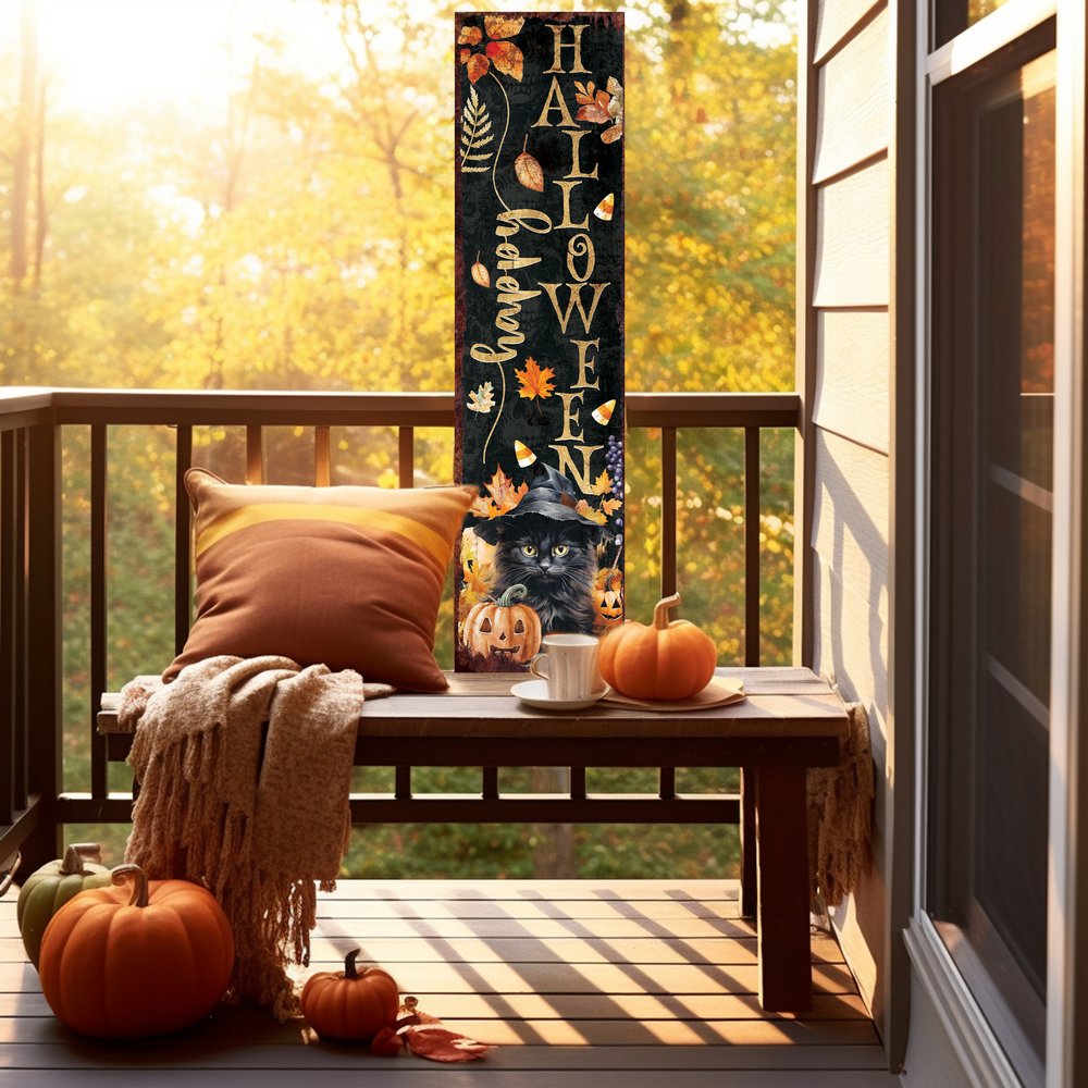 36" Black Gold And Orange Halloween Pumpkin Solid Wood Porch Sign HomeRoots