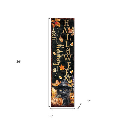 36" Black Gold And Orange Halloween Pumpkin Solid Wood Porch Sign HomeRoots