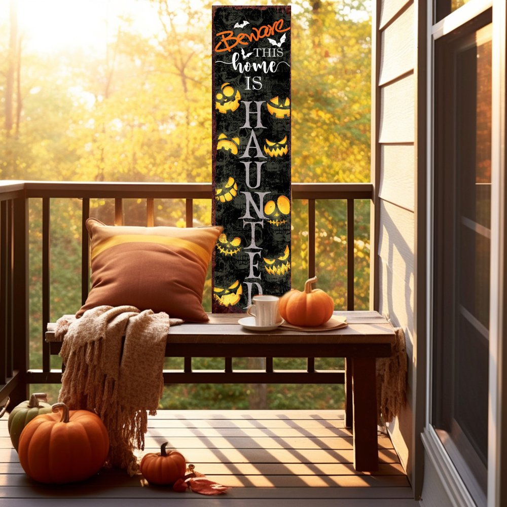 36" Black And Orange Halloween Jack-O-Lantern Solid Wood Porch Sign HomeRoots